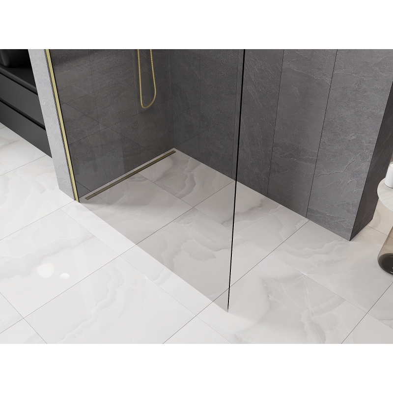 Mexen Kioto-P L Walk-in shower wall 90 x 200 cm, transparent 8 mm, brushed gold - 800-090-103-55-00-P