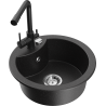 Mexen Diego granite sink 1-bowl with Duero kitchen faucet, black/silver metallic - 6512-73-671600-70