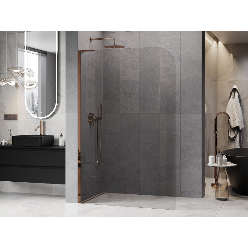 Mexen Kioto-P L Walk-in Shower Wall 80 x 200 cm, Transparent 8 mm, Rose Gold - 800-080-103-60-00-P