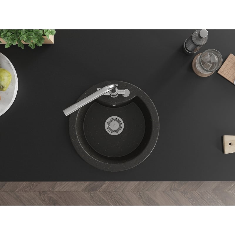 Mexen Diego 1-bowl granite sink with Duero kitchen faucet, black/gold metallic - 6512-75-671600-00