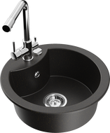 Mexen Diego 1-bowl granite sink with Duero kitchen faucet, black/gold metallic - 6512-75-671600-00