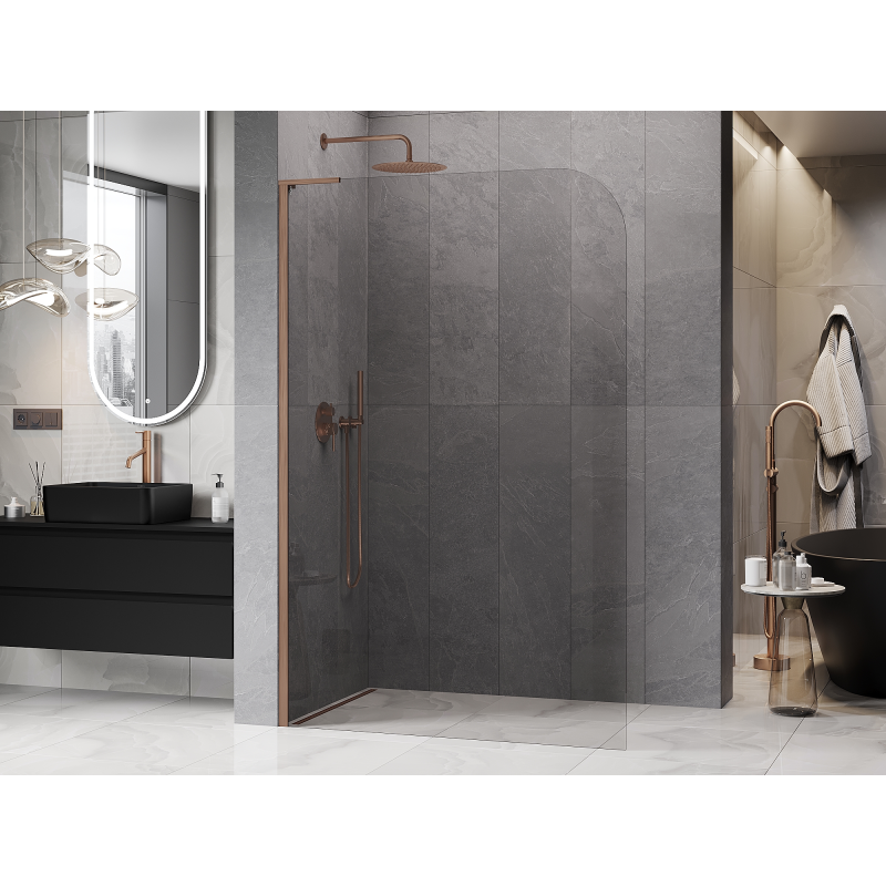Mexen Kioto-P L Walk-in Shower Wall 120 x 200 cm, Transparent 8 mm, Brushed Copper - 800-120-103-65-00-P