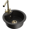 Mexen Diego 1-bowl granite sink with Duero kitchen mixer tap, black/gold metallic - 6512-75-671600-50