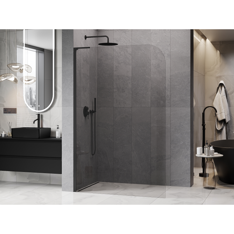 Mexen Kioto-P L Walk-in Shower Wall 110 x 200 cm, Transparent 8 mm, Black - 800-110-103-70-00-P