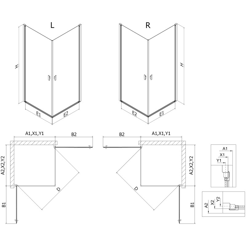 Mexen Mist-B Duo Swing Shower Cabin 90 x 70 cm, Transparent, Brushed Gun Gray - 8A2-090-070-66-00