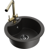 Mexen Diego granite kitchen sink 1-bowl with Duero kitchen faucet, black/gold metallic - 6512-75-671600-50-B