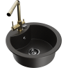 Mexen Diego granite kitchen sink 1-bowl with Duero kitchen faucet, black/golden metallic - 6512-75-671600-50-B