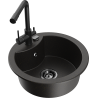 Mexen Diego 1-Bowl Granite Sink with Duero Kitchen Tap, Black/Gold Metallic - 6512-75-671600-70-B
