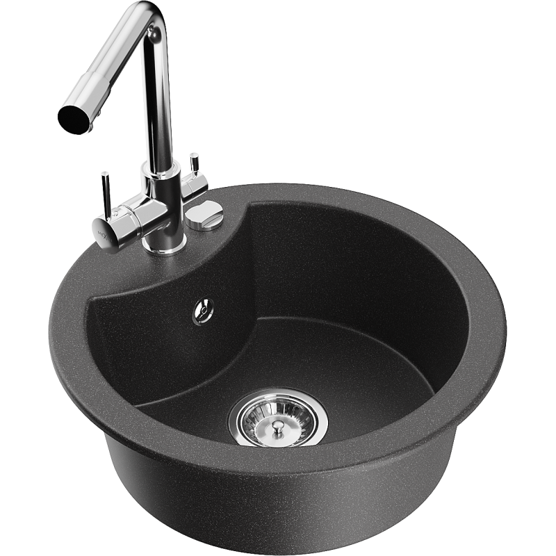 Mexen Diego 1-compartment granite sink with a kitchen mixer tap Duero, spotted black - 6512-76-671600-00