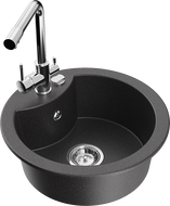 Mexen Diego 1-bowl granite sink with Duero kitchen faucet, speckled black - 6512-76-671600-00