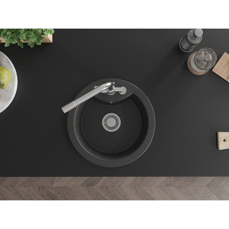 Mexen Diego granite sink 1-bowl with Duero kitchen tap, black speckled - 6512-76-671600-00