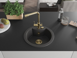 Mexen Diego 1-bowl granite sink with Duero kitchen faucet, speckled black - 6512-76-671600-50