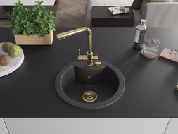 Mexen Diego 1-compartment granite sink with a kitchen mixer tap Duero, spotted black - 6512-76-671600-50