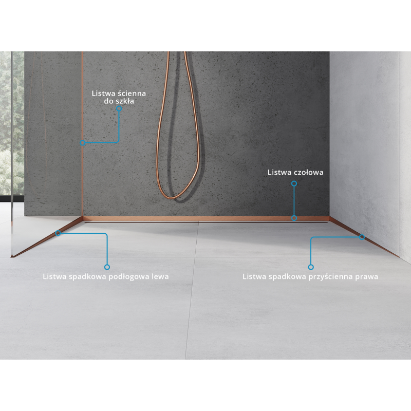 Mexen Line-B sloping strip for glass 120 cm left, brushed copper - 186504120L