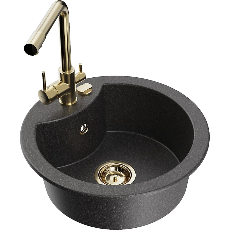 Mexen Diego 1-bowl granite sink with Duero kitchen faucet, black speckled - 6512-76-671600-50
