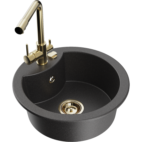 Mexen Diego 1-bowl granite sink with Duero kitchen faucet, speckled black - 6512-76-671600-50