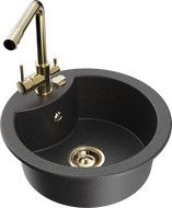 Mexen Diego 1-bowl granite sink with Duero kitchen faucet, speckled black - 6512-76-671600-50
