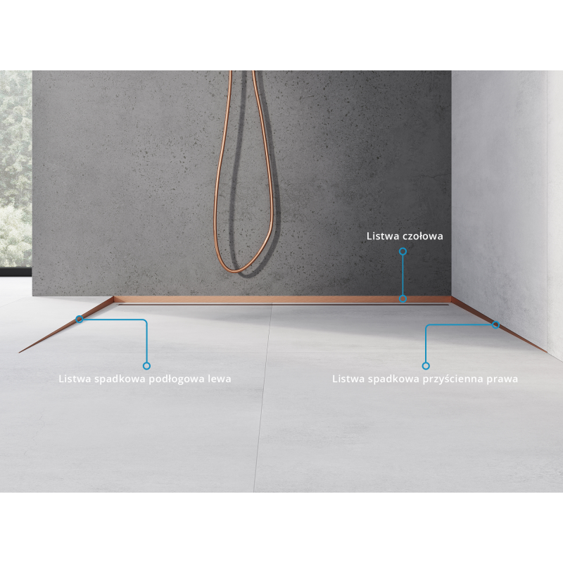 Mexen Line-B floor gradient strip 120 cm left, brushed copper - 186501120L