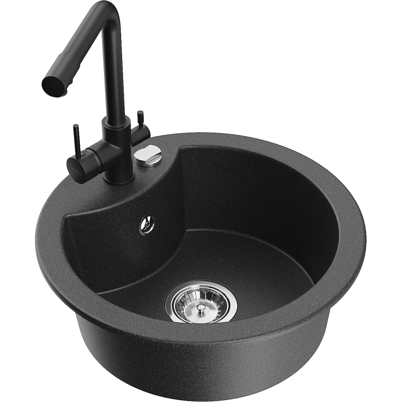 Mexen Diego 1-bowl granite sink with Duero kitchen tap, black speckled - 6512-76-671600-70