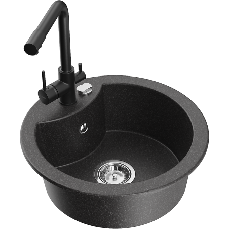 Mexen Diego 1-bowl granite sink with Duero kitchen faucet, black speckled - 6512-76-671600-70