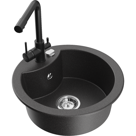Mexen Diego 1-compartment granite sink with a kitchen mixer tap Duero, spotted black - 6512-76-671600-70