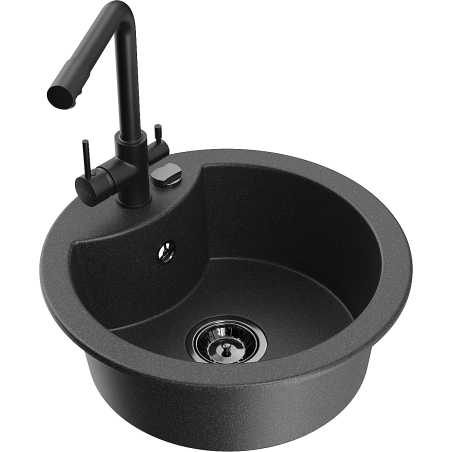 Mexen Diego granite kitchen sink with 1 basin and Duero faucet, speckled black - 6512-76-671600-70-B