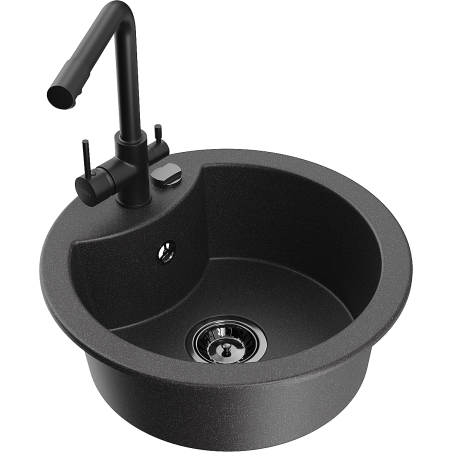 Mexen Diego granite sink 1-bowl with Duero kitchen faucet, black speckled - 6512-76-671600-70-B