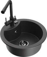 Mexen Diego granite sink 1-bowl with Duero kitchen faucet, black speckled - 6512-76-671600-70-B