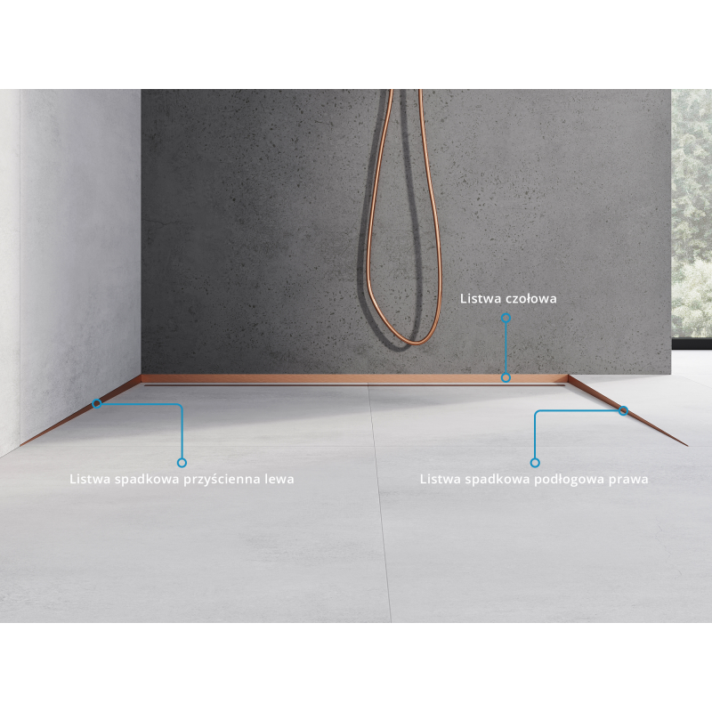 Mexen Line-B wall-mounted sloping strip 180 cm left, brushed copper - 186502180L