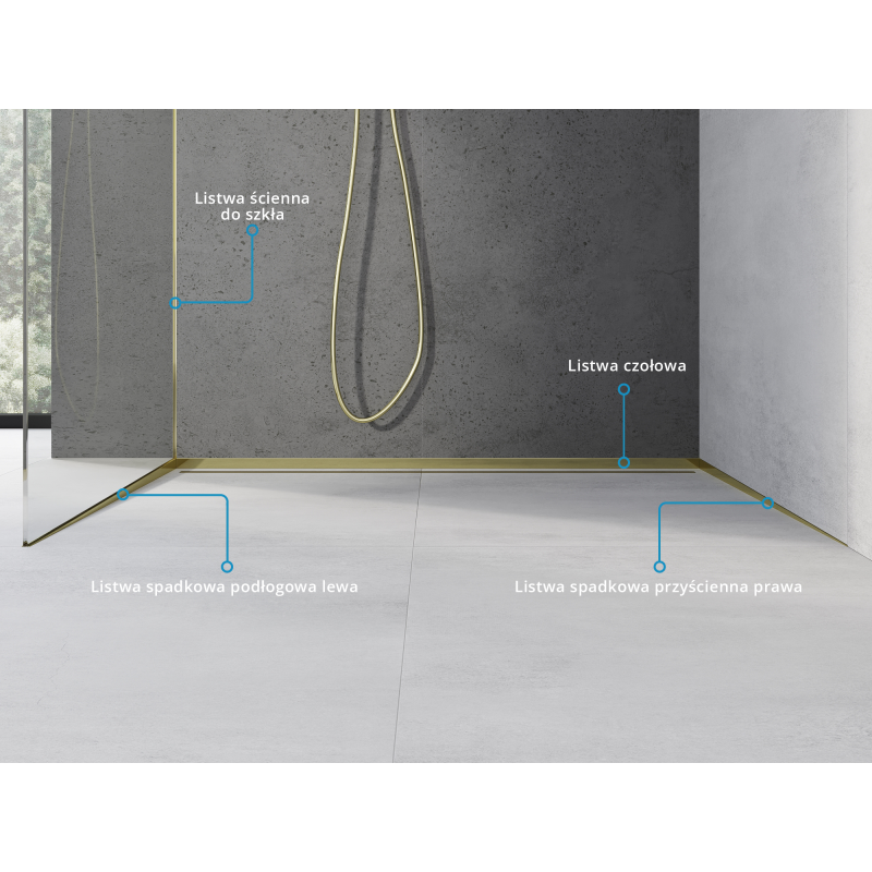 Mexen Line-B sloping strip for glass 120 cm left, gold - 185004120L