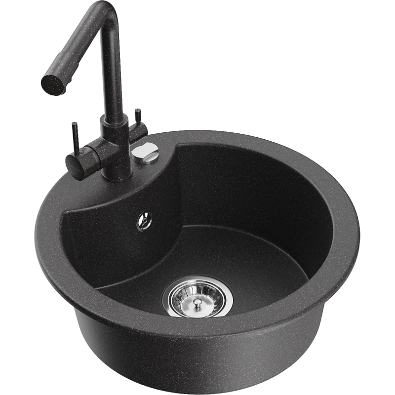 Mexen Diego 1-compartment granite sink with a kitchen mixer tap Duero, spotted black - 6512-76-671600-76