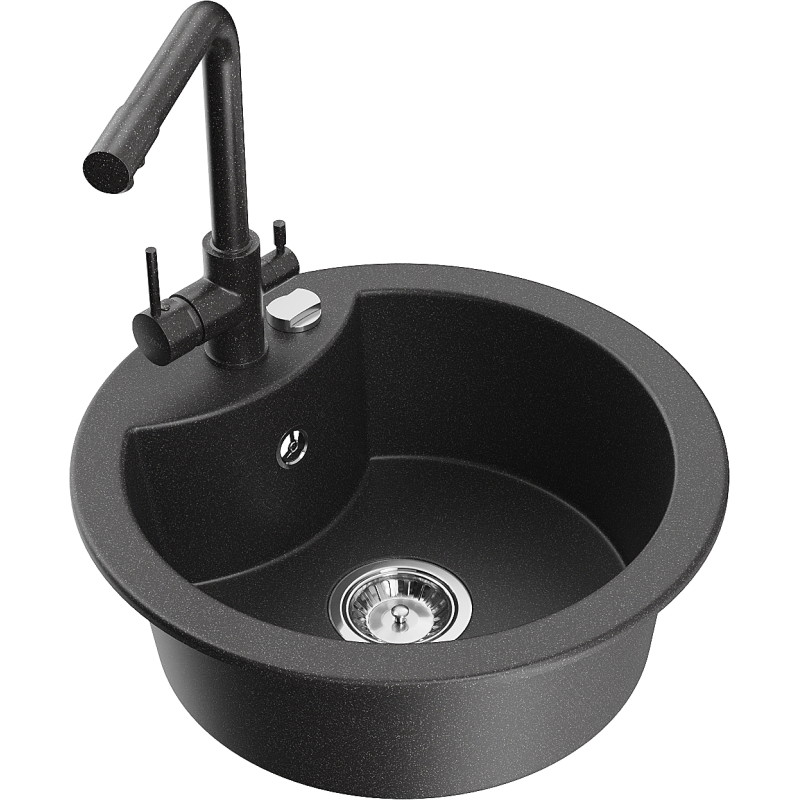 Mexen Diego granite single-bowl kitchen sink with Duero kitchen faucet, black speckled - 6512-76-671600-76