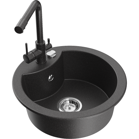 Mexen Diego 1-compartment granite sink with a kitchen mixer tap Duero, spotted black - 6512-76-671600-76