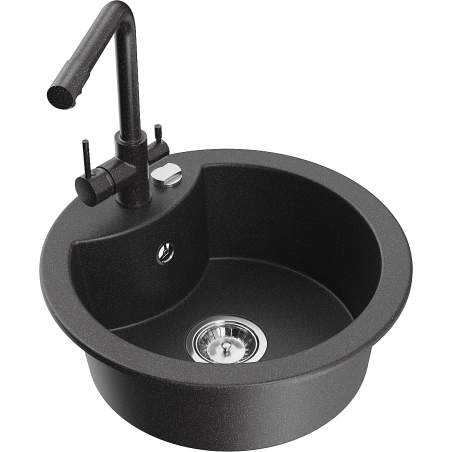 Mexen Diego granite kitchen sink 1-bowl with Duero faucet, speckled black - 6512-76-671600-76