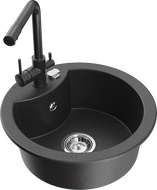 Mexen Diego granite single-bowl kitchen sink with Duero kitchen faucet, black speckled - 6512-76-671600-76