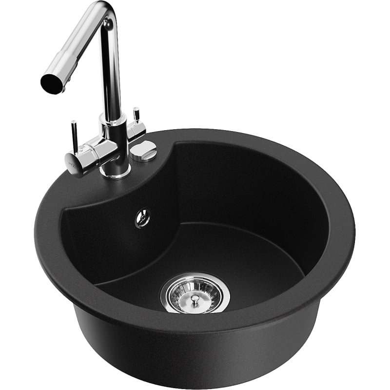 Mexen Diego 1-bowl granite sink with Duero kitchen faucet, black - 6512-77-671600-00