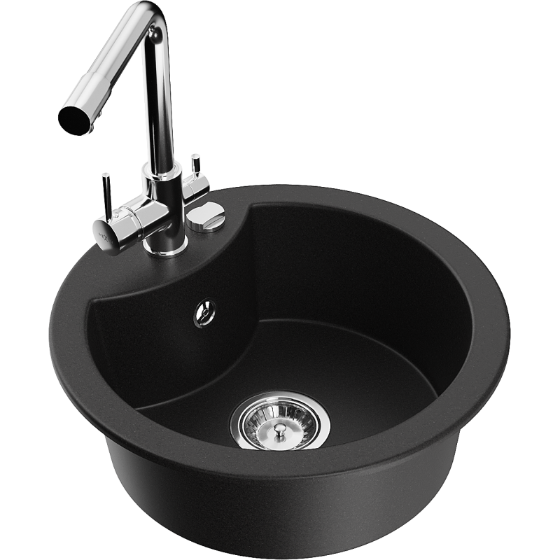 Mexen Diego 1-compartment granite sink with a kitchen mixer tap Duero, Black - 6512-77-671600-00