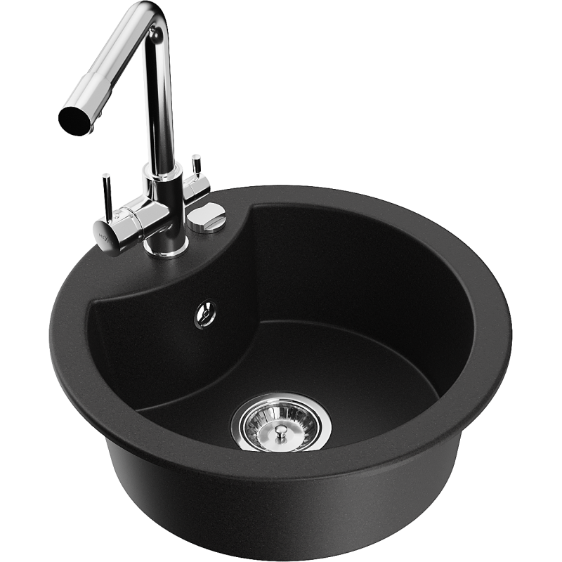 Mexen Diego granite single-bowl sink with Duero kitchen tap, black - 6512-77-671600-00