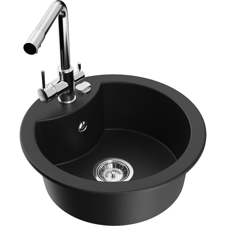 Mexen Diego granite single-bowl sink with Duero kitchen tap, black - 6512-77-671600-00