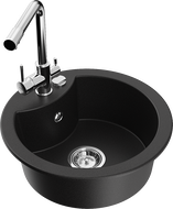 Mexen Diego 1-compartment granite sink with a kitchen mixer tap Duero, Black - 6512-77-671600-00