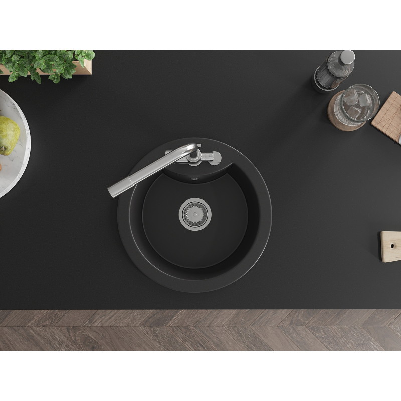 Mexen Diego 1-bowl granite sink with Duero kitchen faucet, black - 6512-77-671600-00