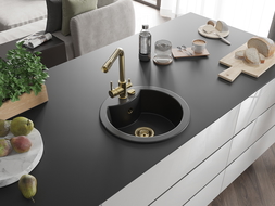 Mexen Diego 1-compartment granite sink with a kitchen mixer tap Duero, Black - 6512-77-671600-50