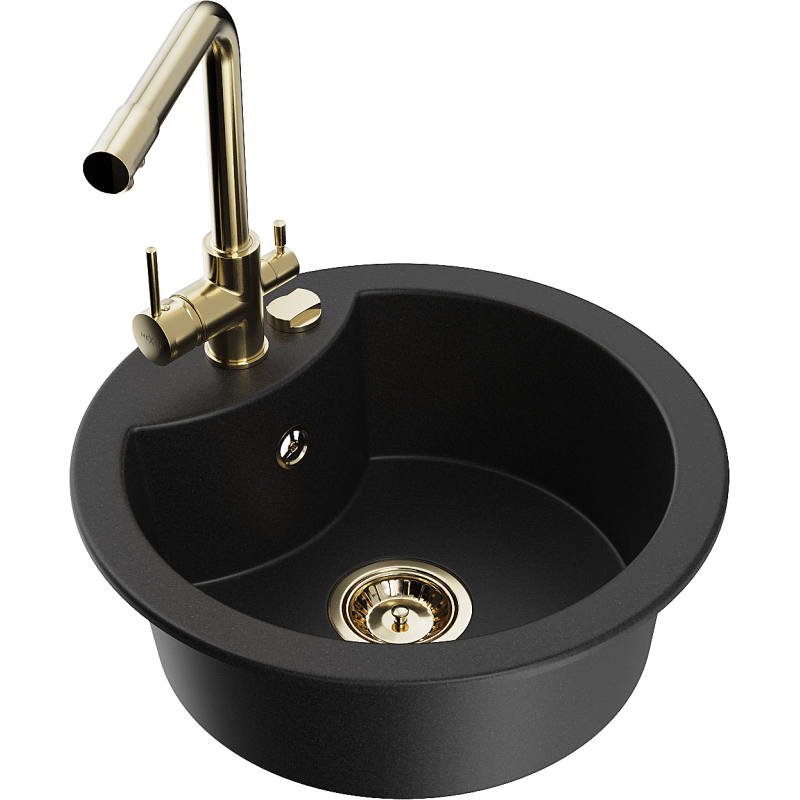 Mexen Diego 1-bowl granite kitchen sink with Duero tap, black - 6512-77-671600-50