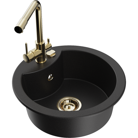 Mexen Diego 1-bowl granite sink with Duero kitchen faucet, black - 6512-77-671600-50