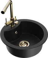 Mexen Diego 1-compartment granite sink with a kitchen mixer tap Duero, Black - 6512-77-671600-50