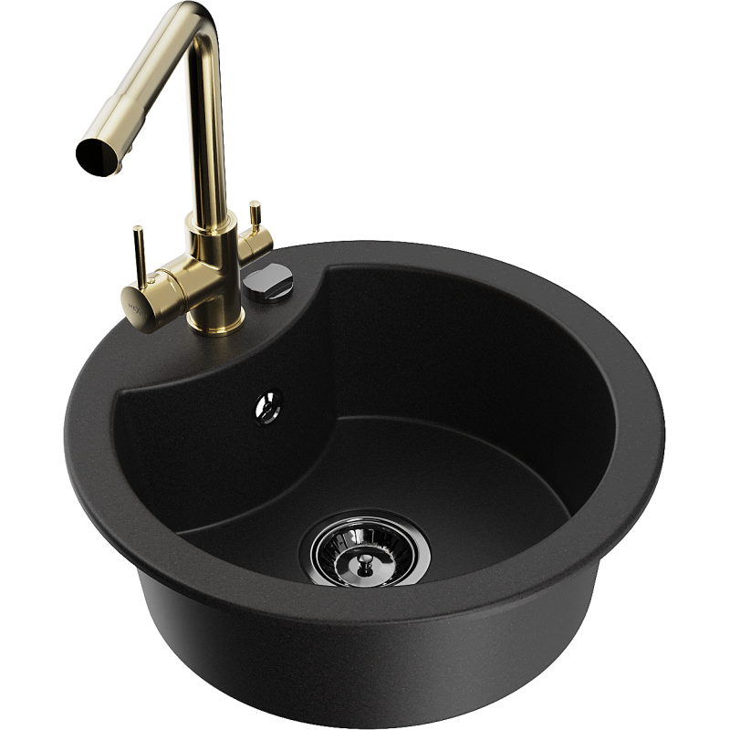 Mexen Diego 1-bowl granite sink with Duero kitchen tap, black - 6512-77-671600-50-B