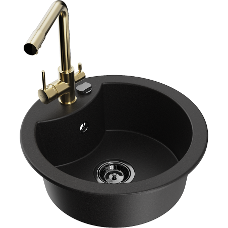 Mexen Diego 1-bowl granite sink with Duero kitchen tap, black - 6512-77-671600-50-B