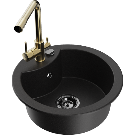 Mexen Diego granit sink 1-bowl with Duero kitchen faucet, black - 6512-77-671600-50-B
