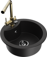 Mexen Diego 1-compartment granite sink with a kitchen mixer tap Duero, Black - 6512-77-671600-50-B
