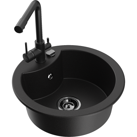 Mexen Diego 1-compartment granite sink with a kitchen mixer tap Duero, Black - 6512-77-671600-70-B
